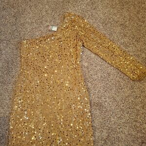 Deb Gold Sequin One Shoulder Dress Juniors Large